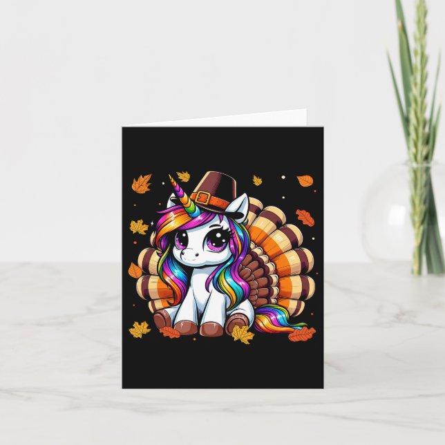 Carte Jolie Thanksgiving Toddler Turquie Unicorn Girls K (Devant)
