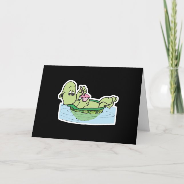 Carte jolie tortue buvant un milkshake (Devant)