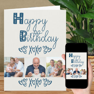 Carte Jolie typographie Doodle Bleu Gris 3 Photo Anniver
