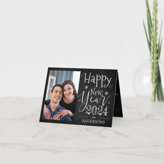 Carte Jolie Typographie Noire Blanc Joyeux Photo du Nouv (Devant)