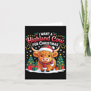 Carte Jolie vache des Highlands Noël drôle Santa lumière