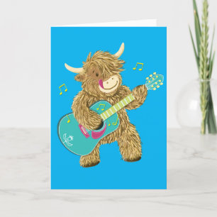 Carte Jolie vache écossaise Highland Joue GuitareMe