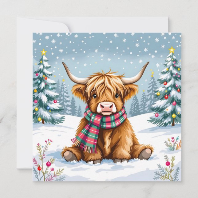 Carte Jolie vache Whimsical Highland Personnalisé Noël (Devant)