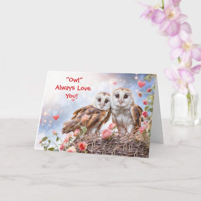 Carte Jolies chouettes Joyeuse Saint-Valentin (Orchidée)
