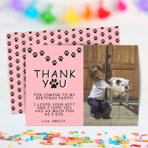 Carte Jolies Empreintes de Patte Rose Anniversaire Merci
