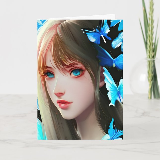 Carte Jolies femmes avec papillons bleus Anniversaire (Devant)