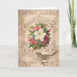 Carte Jolies fleurs d'antiquité et oiseaux