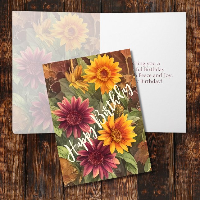 Carte Jolies fleurs d'automne Floral automne Anniversair (Front and Inside - Pretty Autumn Flowers Floral Fall Birthday Card)