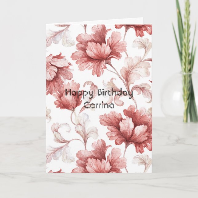 Carte Jolies Fleurs Rouges Chic Anniversaire (Devant)