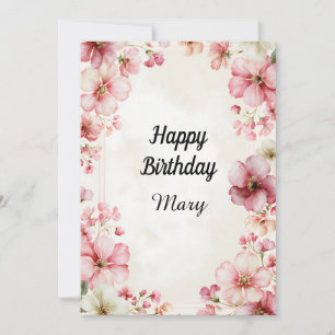Carte Jolies Fleurs Sauvages Élégantes Aquarelle Rose Po