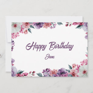 Carte Jolies fleurs sauvages élégantes aquarelles violet