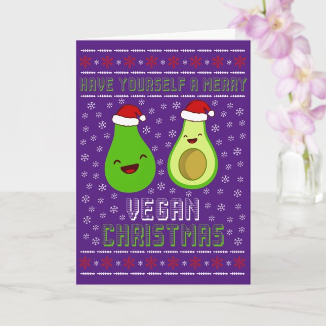 Carte Jolis avocats joyeux Noël vegan  (Orchidée)
