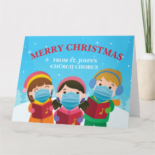 Carte Jolis chanteurs de Noël en masque facial Covid vac