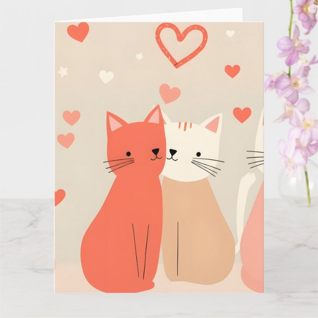 Carte Jolis Chats Aiment Motif de Cœurs de la Saint-Vale (Orchidée)