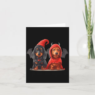 Carte Jolis chiens teckel d'Halloween en costume de diab