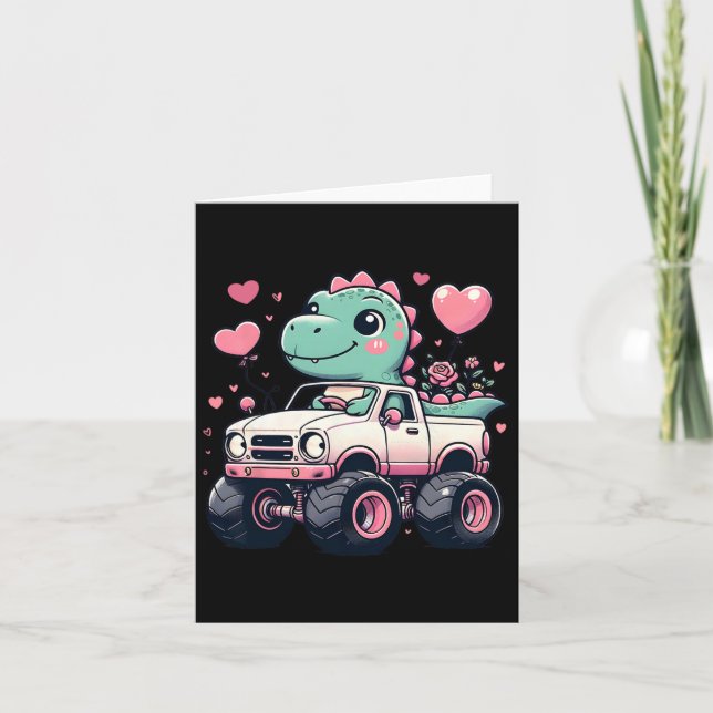 Carte Jolis Filles Enfants Saint-Valentin Dinosaure à Mo (Devant)