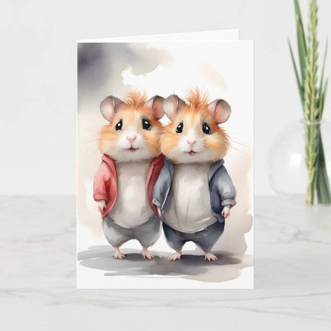 Carte Jolis hamsters en veste Meilleurs amis Portrait  (Devant)