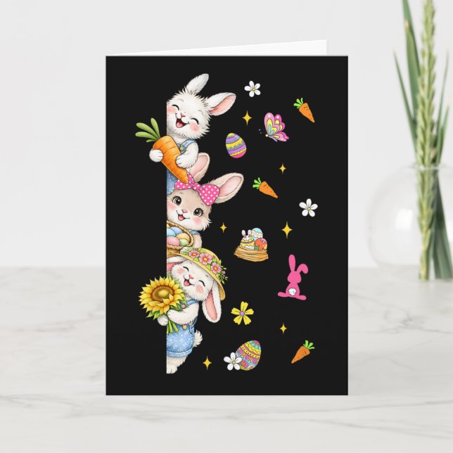 Carte Jolis lapins de Pâques qui regardent Fleurs Printe (Devant)