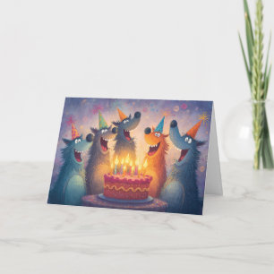 Carte Jolis Loups de Dessin Animé - Joyeux Anniversaire