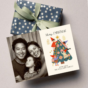 Carte Jolis lutins de Noël fantaisistes et famille d'arb