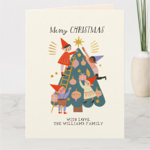 Carte Jolis lutins de Noël fantaisistes et famille de l'