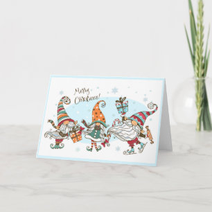 Carte Jolis lutins de Noël joyeux Gnomes Aquarelle Amusa