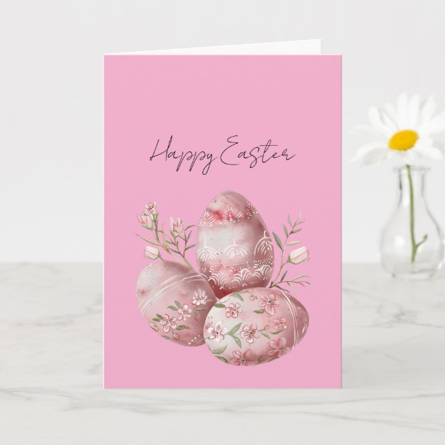 Carte Jolis œufs de Pâques floraux roses (Petite plante)