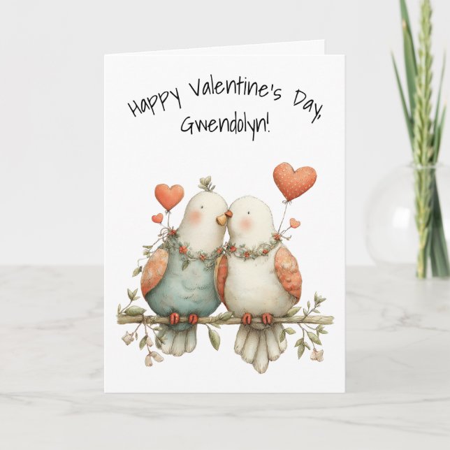 Carte Jolis oiseaux d'amour avec coeurs Joyuse Saint-Val (Devant)
