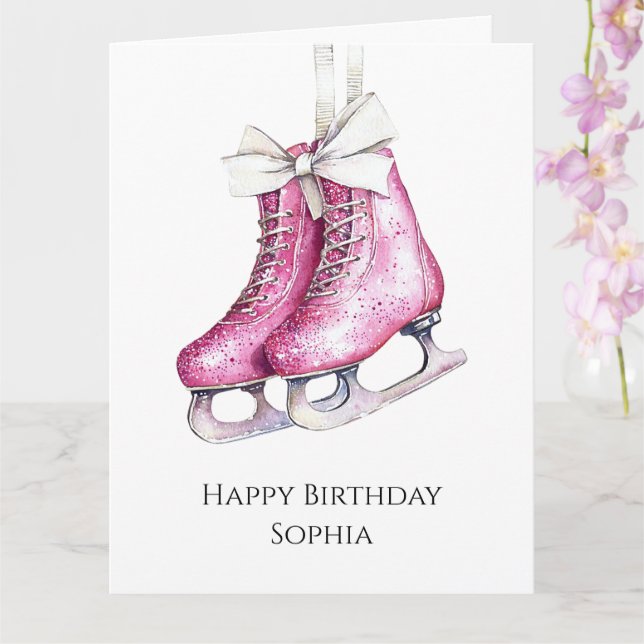 Carte Jolis patins à glace roses Anniversaire (Orchidée)