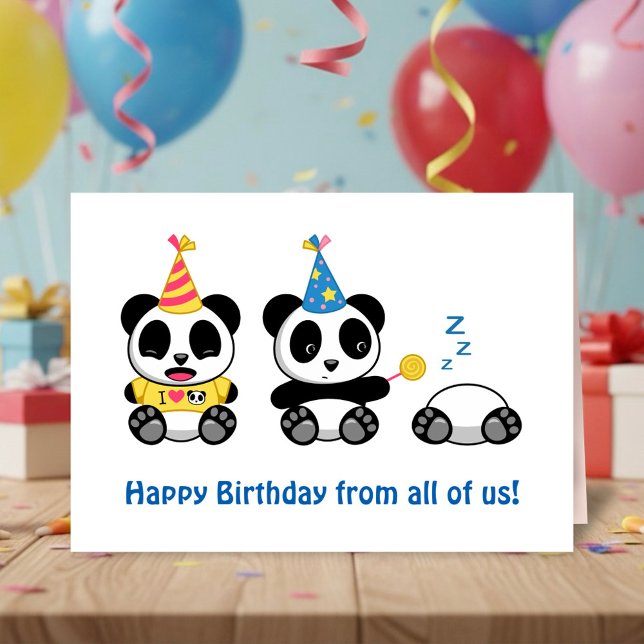 Carte Jolis petits pandas sur fond blanc pour un anniver (Créateur téléchargé)