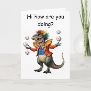 Carte Jonglage T-rex en tenue clown
