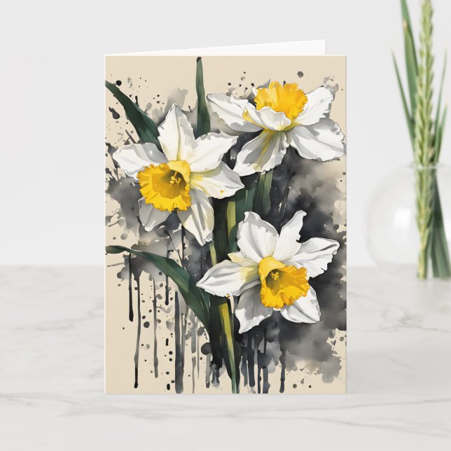 Carte Jonquille - Fleurs aquarelle (Devant)