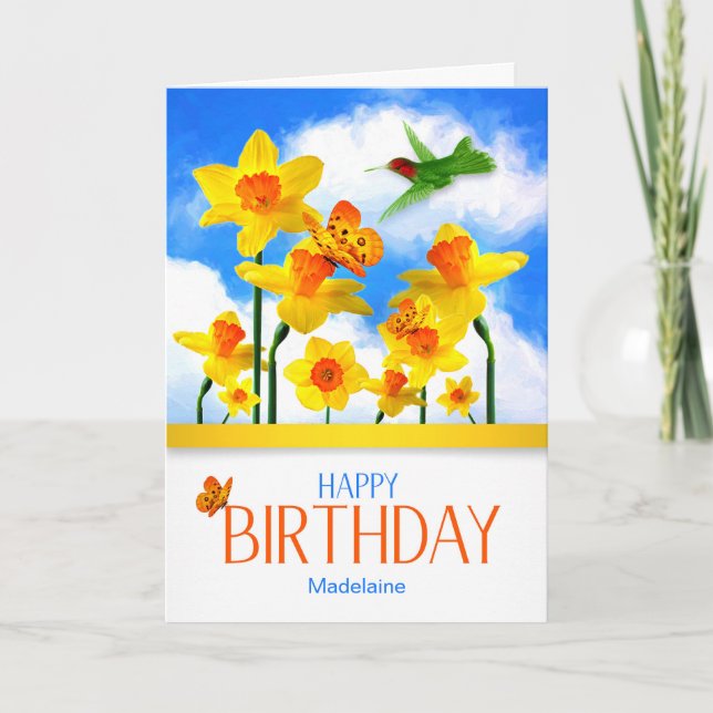 Carte Jonquilles et colibri faits sur commande (Devant)