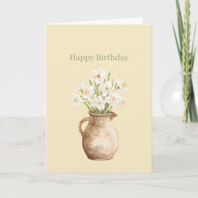 Carte Jonquilles Fleuries Anniversaire Blanc Jaune (Devant)