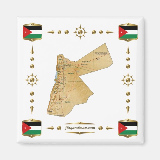 Carte Jordanie + Magnet des drapeaux (Devant)