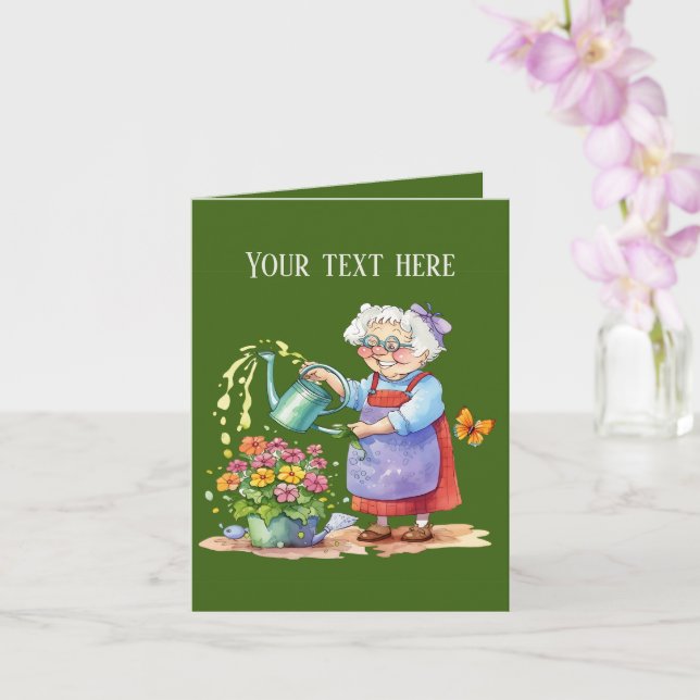 Carte Jote Gardening vieille dame ajouter un message (Orchidée)