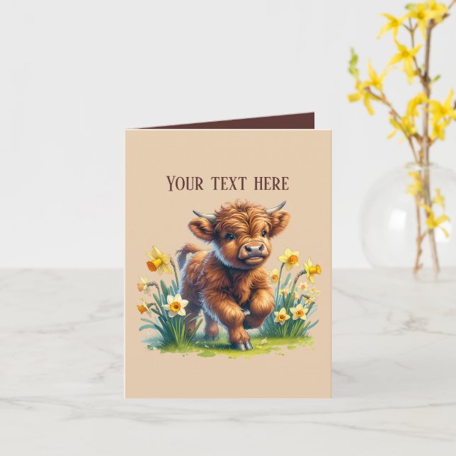 Carte Jote vache Highland ajouter un message (Fleur jaune)