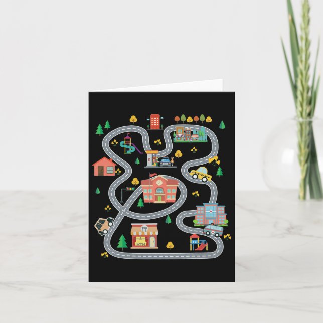 Carte Jouer aux voitures sur le tapis de course de route (Devant)