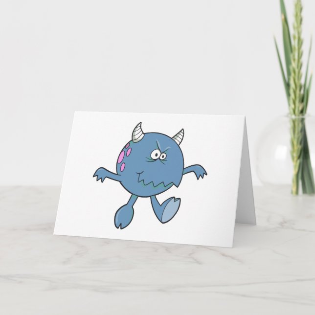 Carte jouer avec un ami monstre bleu dur (Devant)