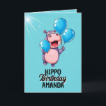 Carte Jouer Ballons Bleus Hippo Anniversaire<br><div class="desc">Un hippo gai tenant un tas de ballons d'hélium aux couleurs vives,  flottant légèrement au-dessus du sol avec un regard surpris,  sur fond de ciel. Un design gai idéal pour flotter dans une joyeuse fête d'anniversaire.</div>