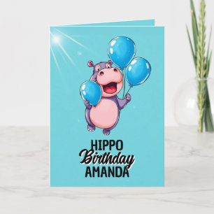Carte Jouer Ballons Bleus Hippo Anniversaire