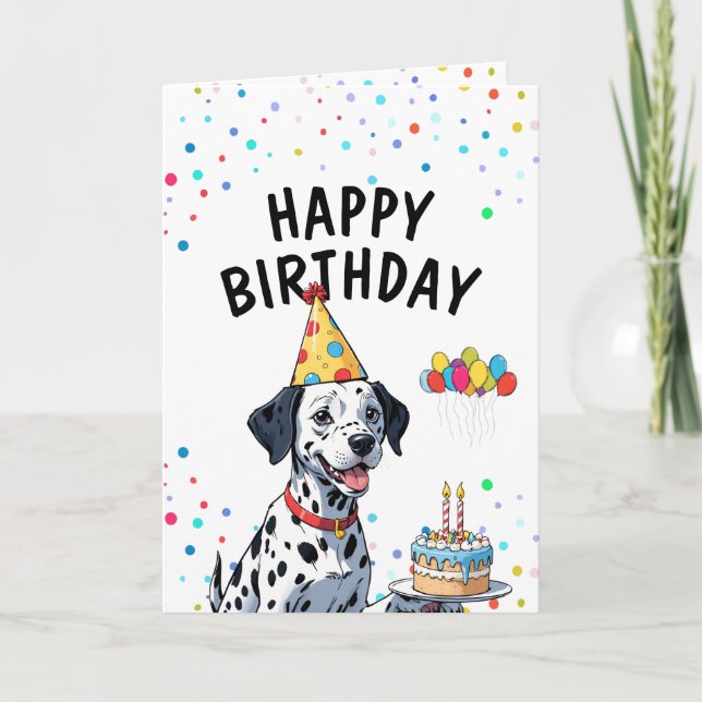 Carte Jouer Chien dalmate avec gâteau Anniversaire (Devant)