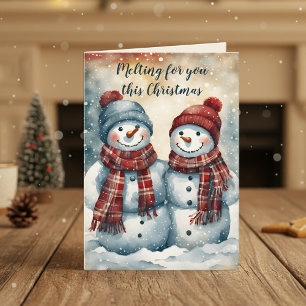 Carte Jouer Melting Snowman Couple Noël Salutation