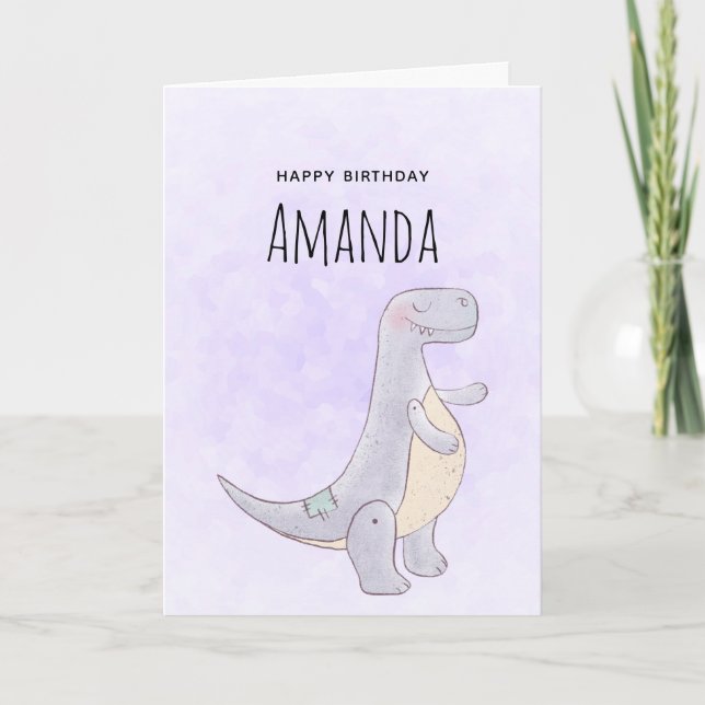 Carte Jouet de dinosaure gris mignon à l'aquarelle pour  (Devant)