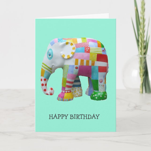 Carte Jouet mignon rétro éléphant fantaisie anniversaire (Devant)