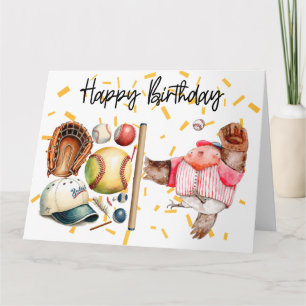 Carte Joueur de baseball et boule aquarelle Anniversaire