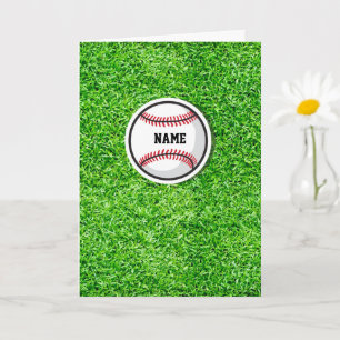 Carte Joueur de baseball NOM Balle Herbe Verte 