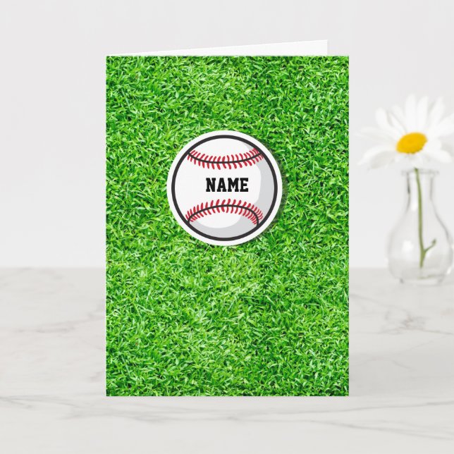 Carte Joueur de baseball NOM Balle Herbe Verte  (Petite plante)