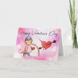 Carte Joueur de baseball pour la Saint-Valentin aquarell