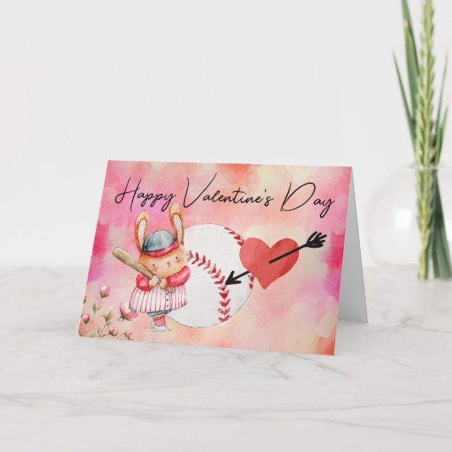 Carte Joueur de baseball pour la Saint-Valentin aquarell (Devant)